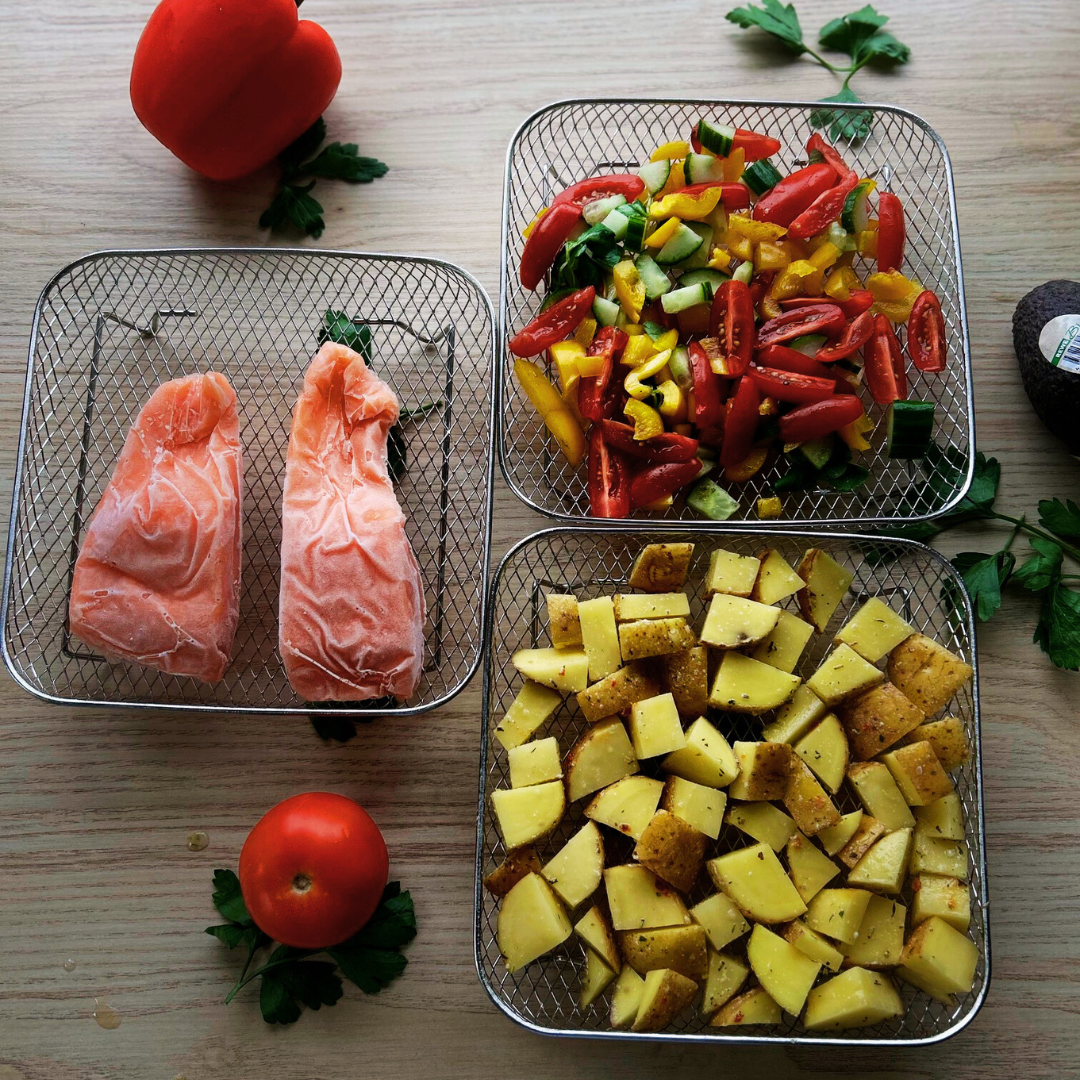 سلال قابلة للتكديس للطهي المتساوي في الهواء (x3) 