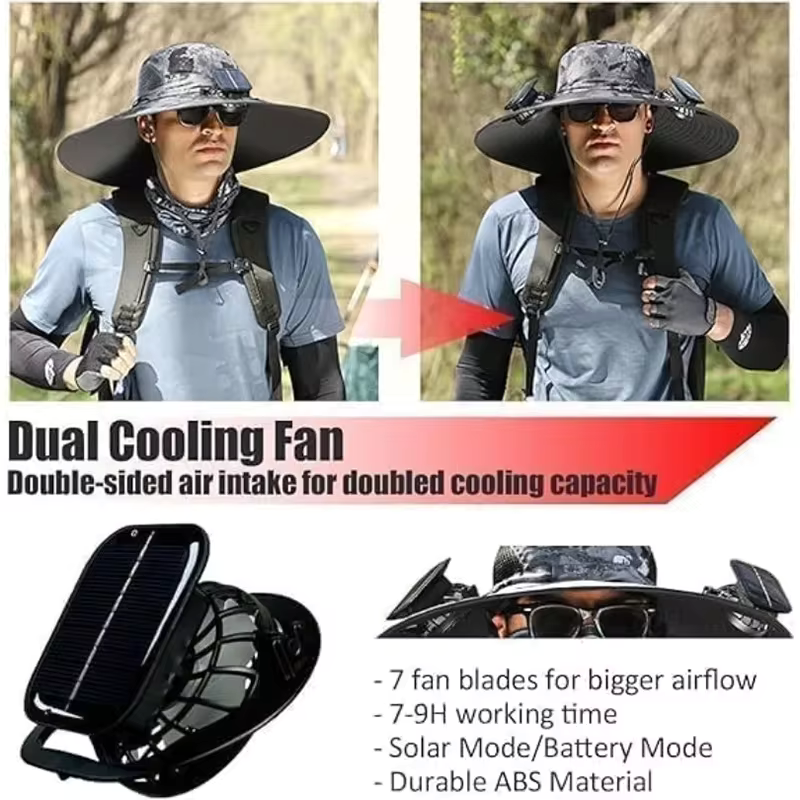 Hat with integrated solar fan 